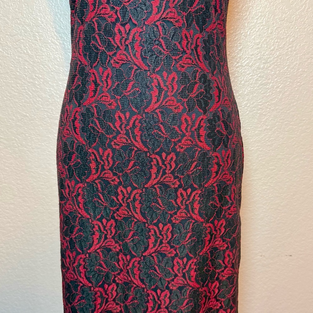 Vintage 90’s Y2K All That Jazz Red & Black Lace Maxi Dress Size Small - Picture 3 of 15